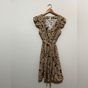 Leopard Print Ruffle Sleeve Casual Dress